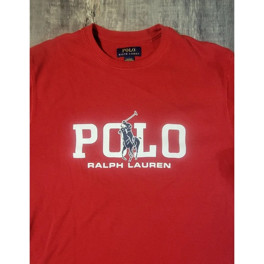 Polo Ralph Lauren Men's Large Red‎ Waffle Knit Thermal Shirt Big Logo Sleepwear